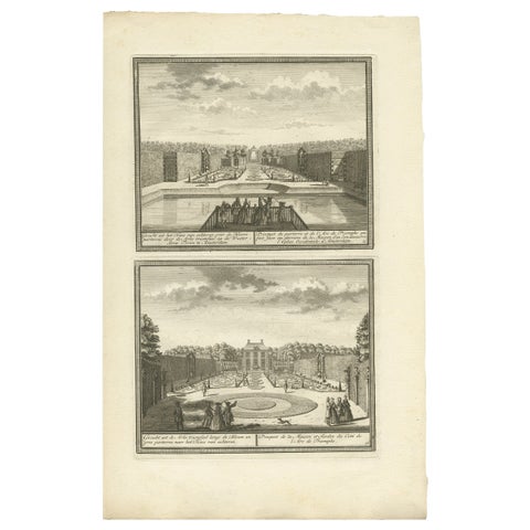 Antique Print of the Gardens of an Estate in Heemskerk, Holland, circa 1730