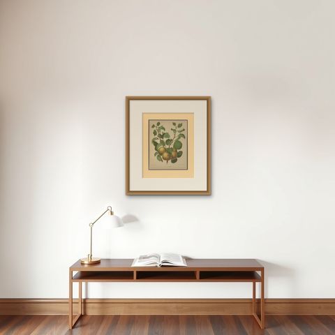 Golden Pear Cluster, Botanical Print, Dutch, ca. 1870 Chromolitho, shown framed on a wall, true to size
