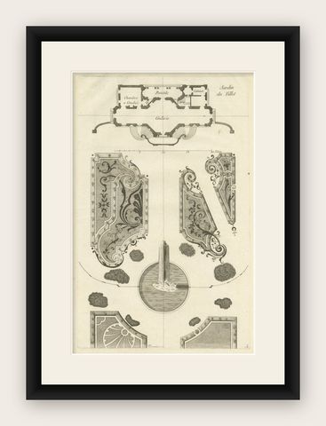 Antique Print of the Garden of Historic Hôtel Du Tillet in Paris, France, 1776, shown framed