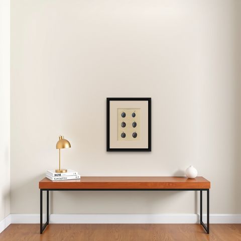 Antique Fruit Print of Mr. Knight's Seedling Plums, shown framed on a wall, true to size