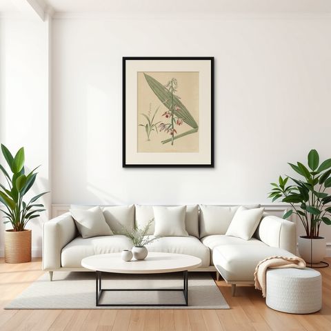 Large Masterpiece of Botanical Illustration from the Dutch East Indies, 1854, shown framed in a room, true to size