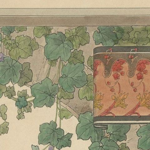 Graceful Water Blooms: Iris and Figwort in an Art Nouveau Setting, 1896, close-up 4