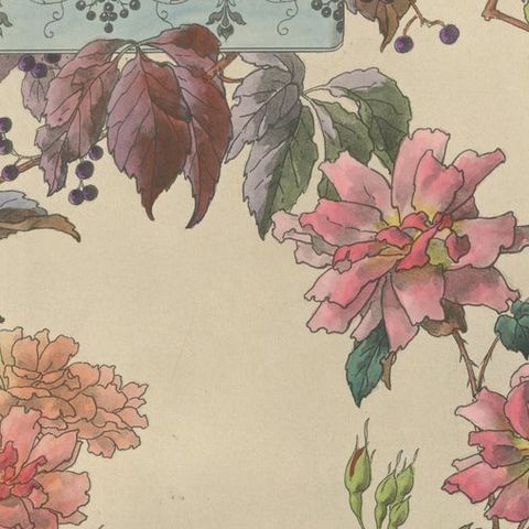 The Elegance of Bengal Roses and Virginia Creeper in Art Nouveau Design, 1896, close-up 6