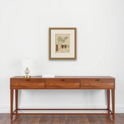 Antique Mahogany Botanical Print, Swietenia Mahagoni, c.1831, shown framed on a wall, true to size
