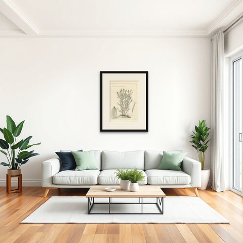 Syrian Oregano (Origanum Syriacum), Antique Botanical Engraving c.1676, shown framed in a room, true to size