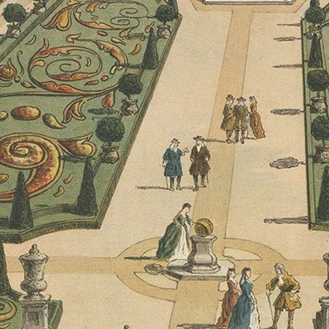Rare Chromolithograph of An Estate with Garden in the 18th Century, ca.1900, close-up 1