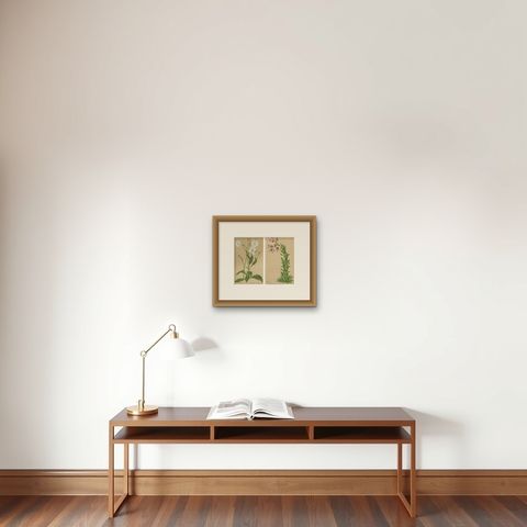 Set of 2 Antique Botany Prints, Nicotiana Suaveolens 'c.1880', shown framed on a wall, true to size