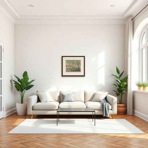 Colored Antique Print of various Water Plants including Coral in Southeast Asia, shown framed in a room, true to size