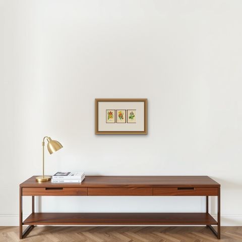 Antique Botanical Prints of Tulips & Water Hyacinth, Set of Three, c.1897, shown framed on a wall, true to size