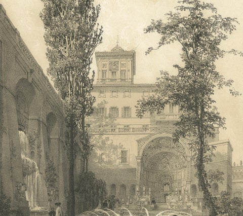 Gardens of the Quirinal Palace, Rome, Elegant Fountain Scene, 1868, close-up 6