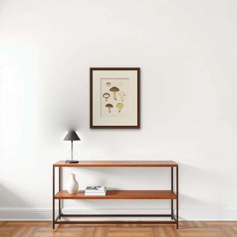 Antique Mycology Print of the Suillus Luteus, C.1860, shown framed on a wall, true to size