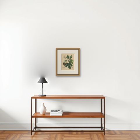 Antique Fig Botanical Print, Ficus Carica, Hand Colored, c.1831, shown framed on a wall, true to size