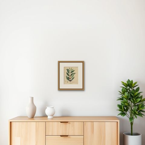 Antique Coffee Botanical Print, Coffea Arabica, Hand Colored, c.1831, shown framed on a wall, true to size