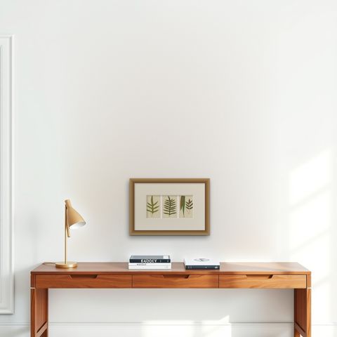 Antique Victorian Fern Botanical Prints, Polypodium Decorative Study Set 1856, shown framed on a wall, true to size