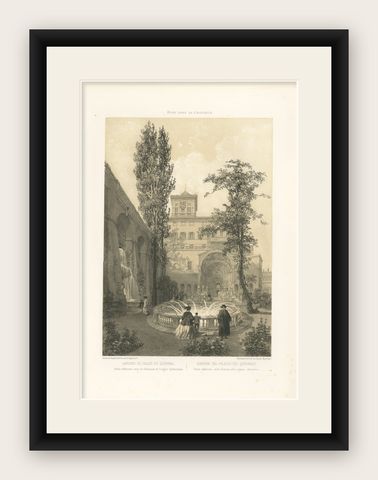 Gardens of the Quirinal Palace, Rome, Elegant Fountain Scene, 1868, shown framed