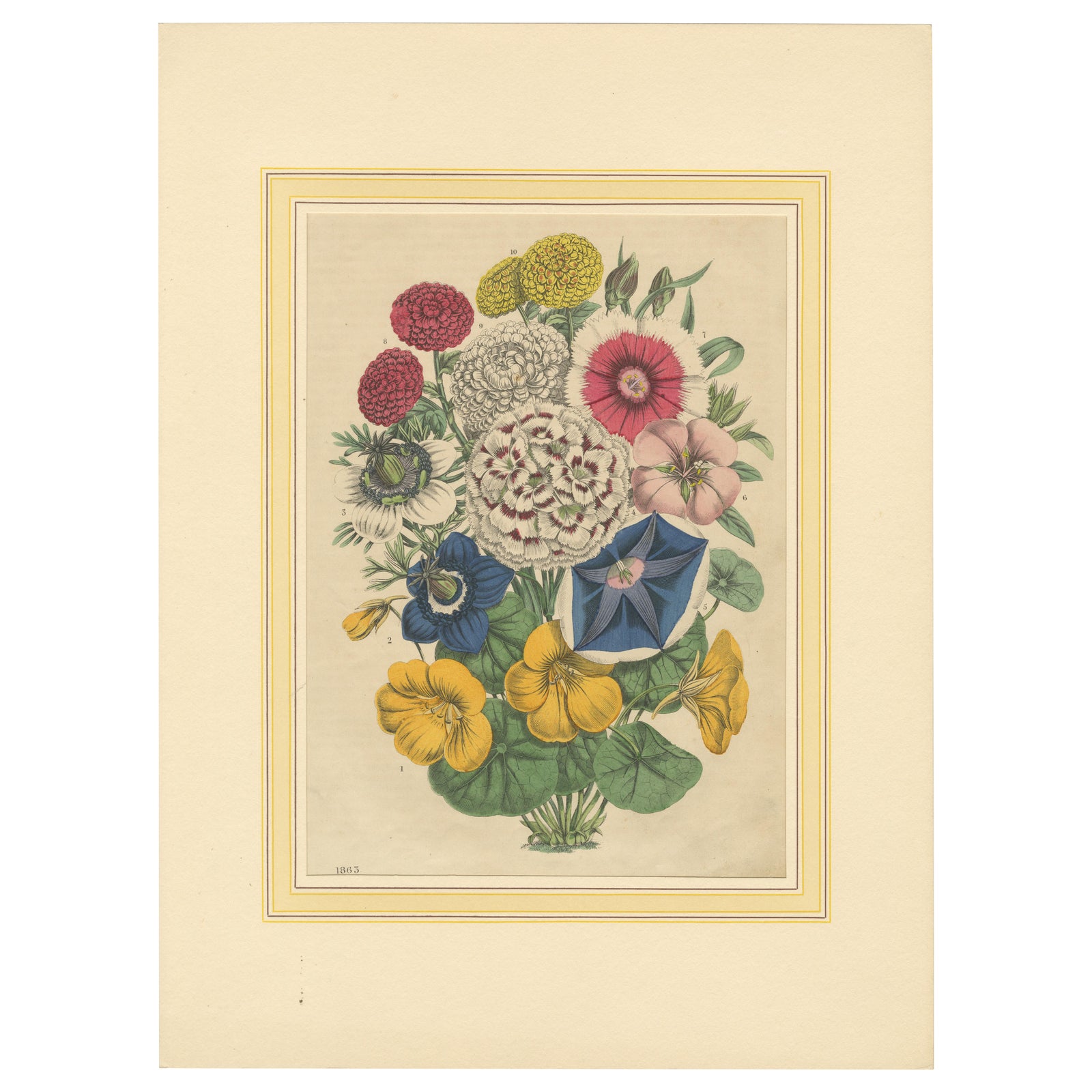 Victorian Floral Bouquet with Garden Blooms from Book of Worlds, 1863