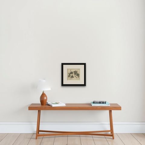 Antique Botany Print of a Birch and Lime Tree by Le Bas, 1752, shown framed on a wall, true to size