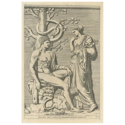 Antique Print of Hercules in the Garden of the Hesperides by Ferrari, 1646