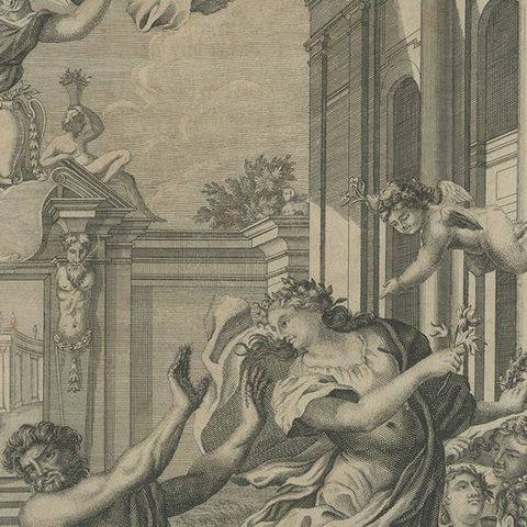 Antique Print of Flora Turning Limace Into a Slug by Volckamer 'c.1710', close-up 2