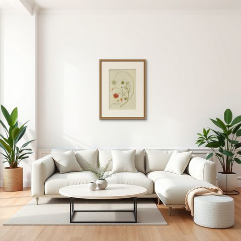 Vibrant Indian Cress Engraving, Icones Plantarum Medicinalium, 1788, shown framed in a room, true to size