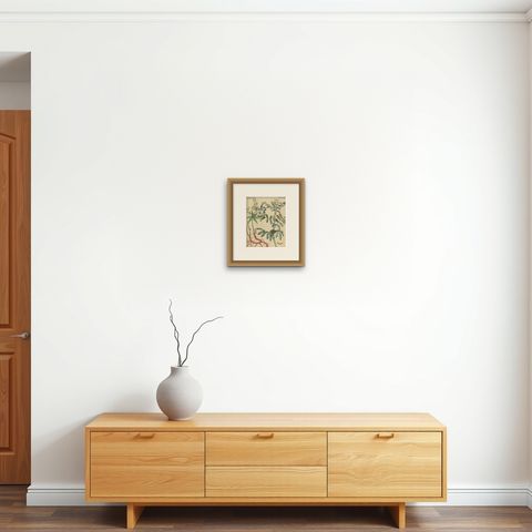 Antique Handcolored Engraving of Medicinal Plants, c.1800, shown framed on a wall, true to size