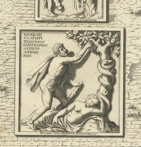 Antique Print of Hercules in the Garden of Hesperides by Volckamer, circa 1710, view 4