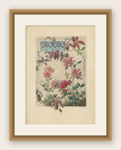 The Elegance of Bengal Roses and Virginia Creeper in Art Nouveau Design, 1896, shown framed