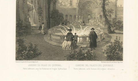 Gardens of the Quirinal Palace, Rome, Elegant Fountain Scene, 1868, close-up 3